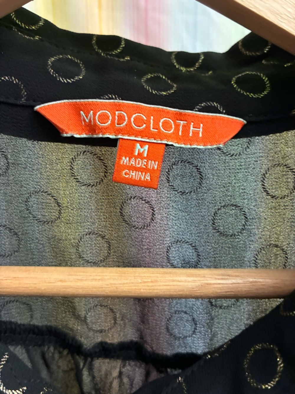 ModCloth Black Sheer Blouse with Metallic Gold Circle Pattern Size M - Picture 3 of 5
